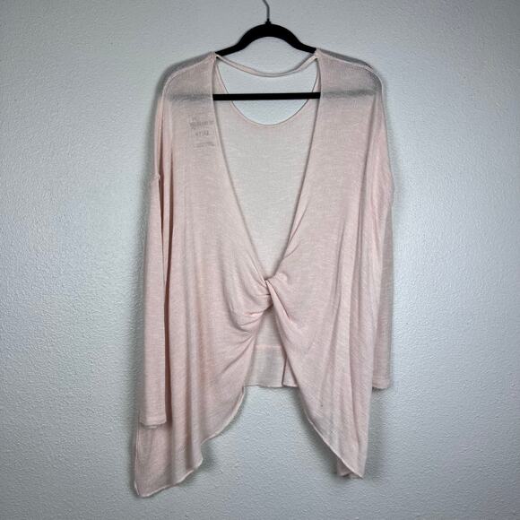 We The Free Light Pink Twist Front Long Sleeve Knit Top Size XS Boho - Picture 3 of 4
